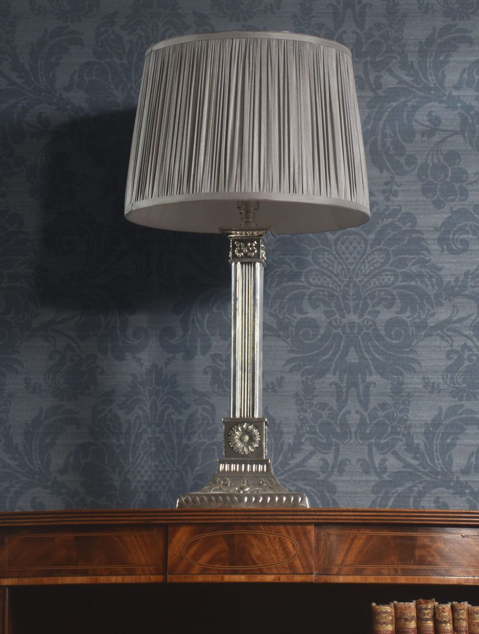 silver plate corinthian column table lamp