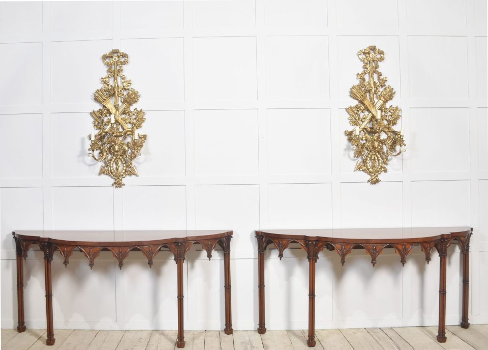 Pair of gothic revival console tables