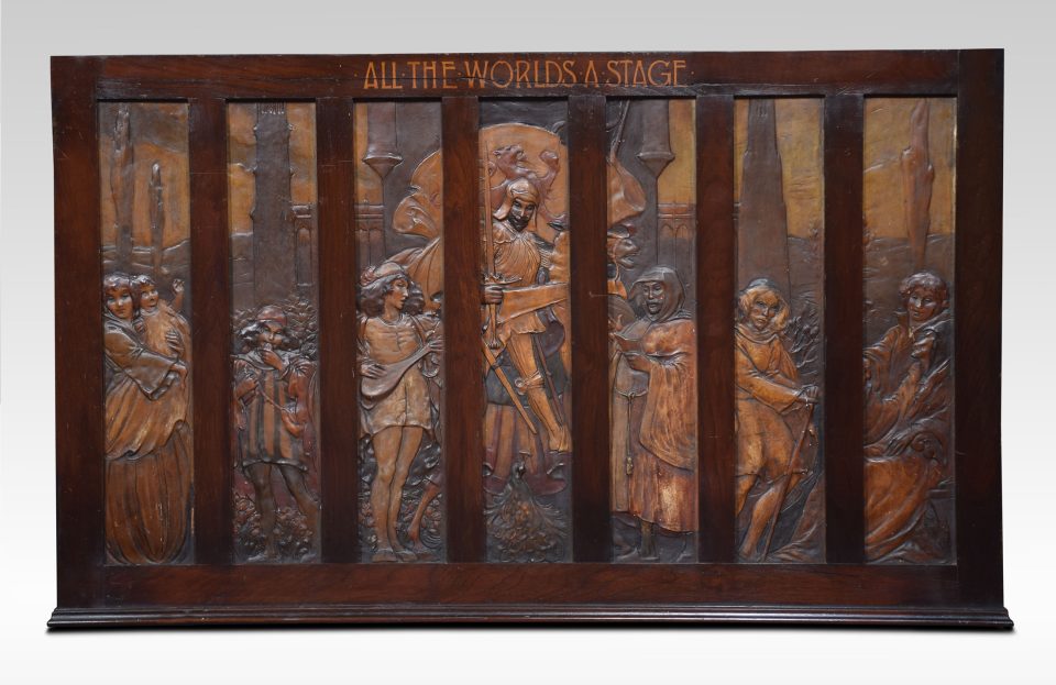 Large walnut framed wall plaque All the worlds a stage