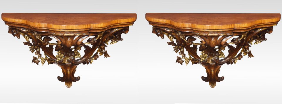 Very large pair of walnut wall brackets