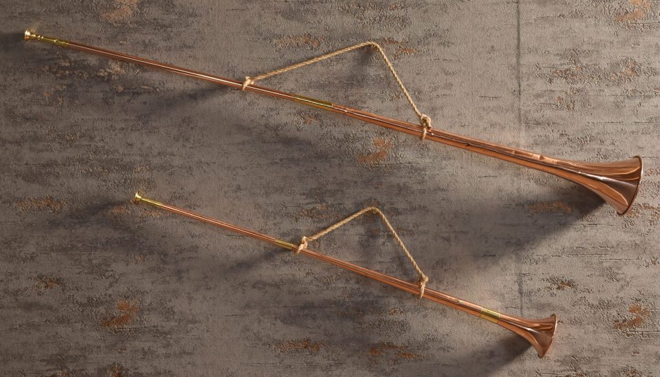 Set of two Copper and brass coaching horns