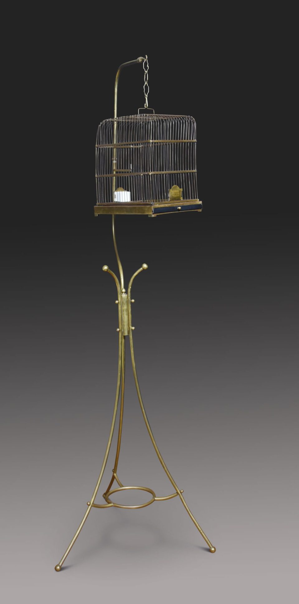 Art Nouveau brass hanging bird cage