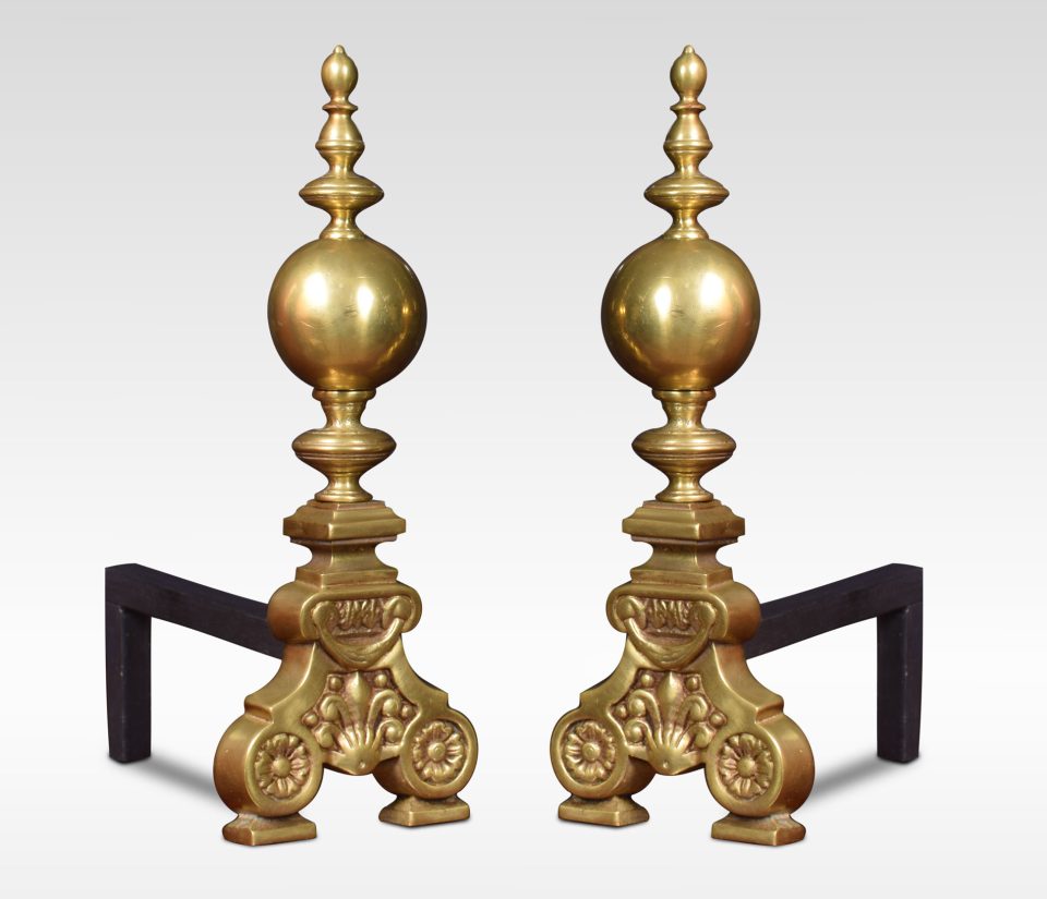 Large Pair of Dutch baroque style brass fire dogs