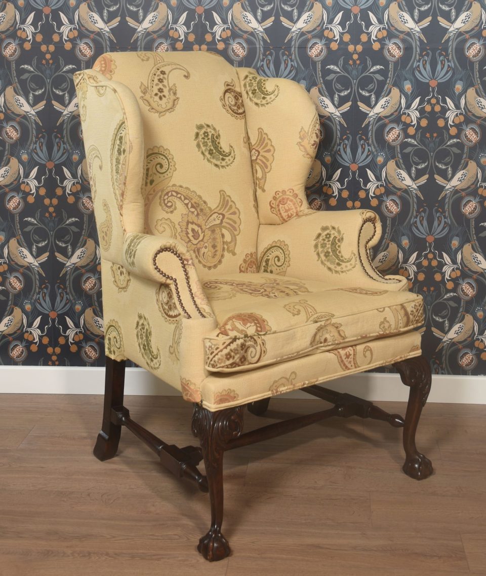 George II style wing back armchair