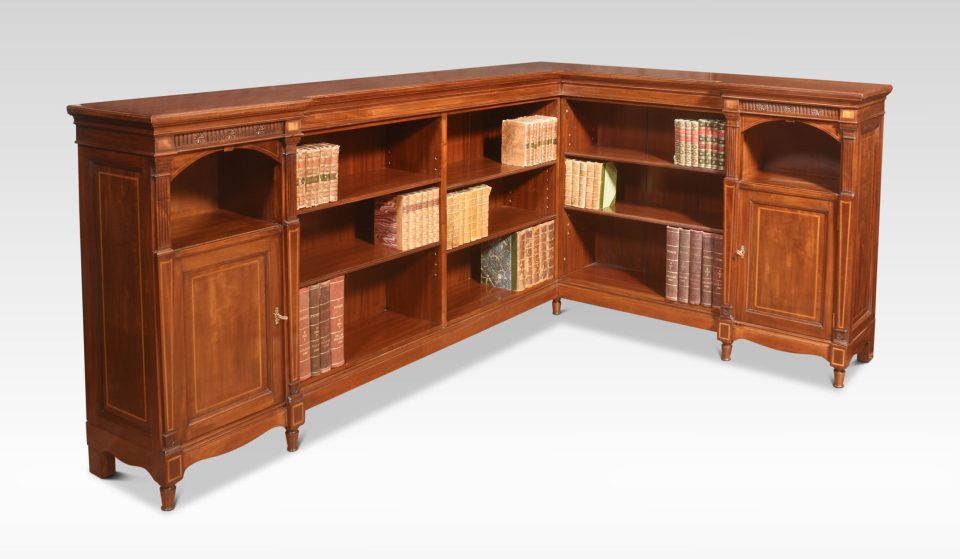 Mahogany inlaid corner open bookcase