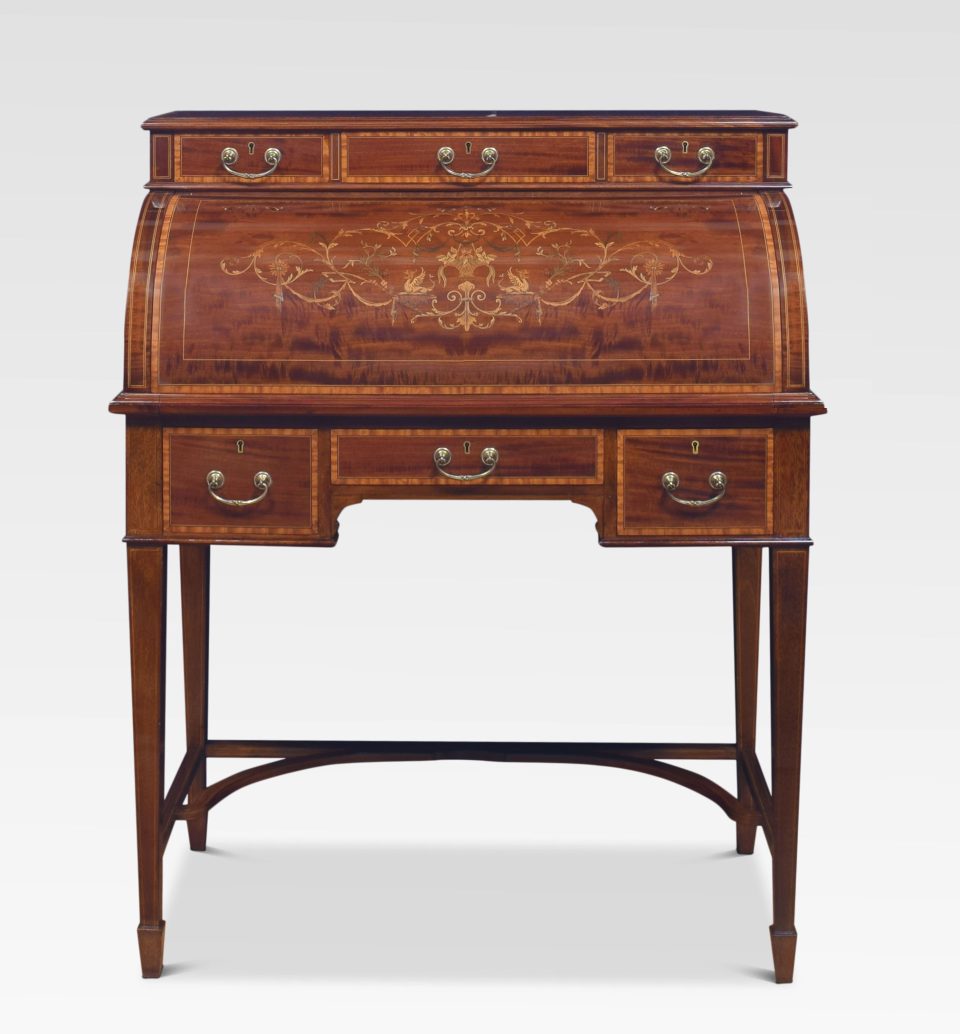 Mahogany inlaid cylinder desk