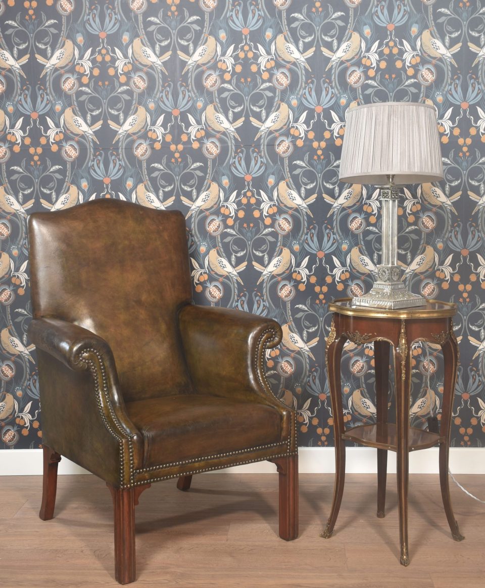 Mahogany framed leather armchair