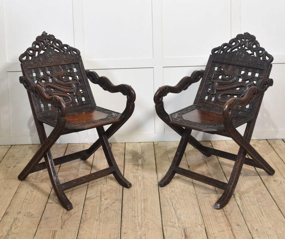 Pair of 19th century Chinese folding armchairs
