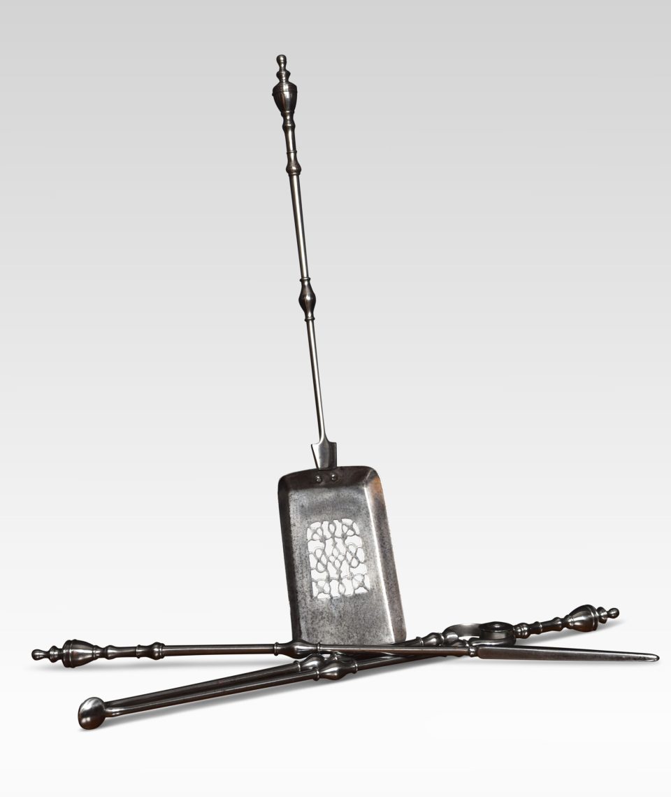 Polished steel triple companion fire tools