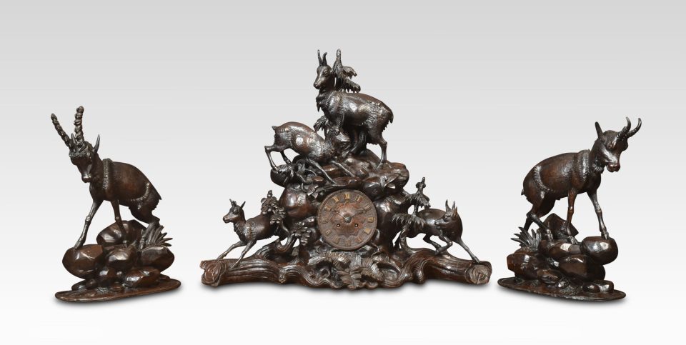 Monumental 19th Century Black Forest Mantel Clock set