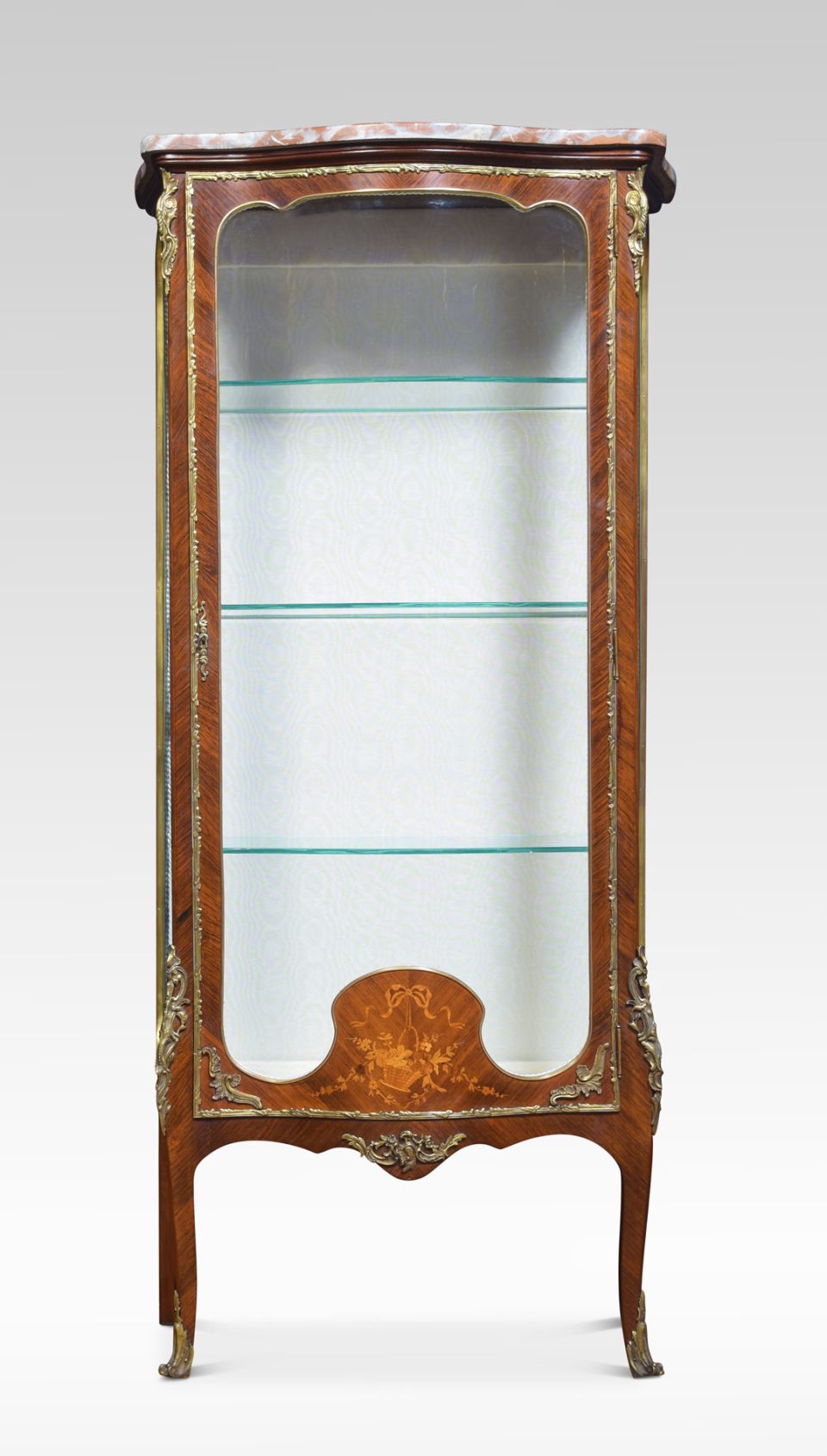 19th century kingwood and marquetry serpentine vitrine