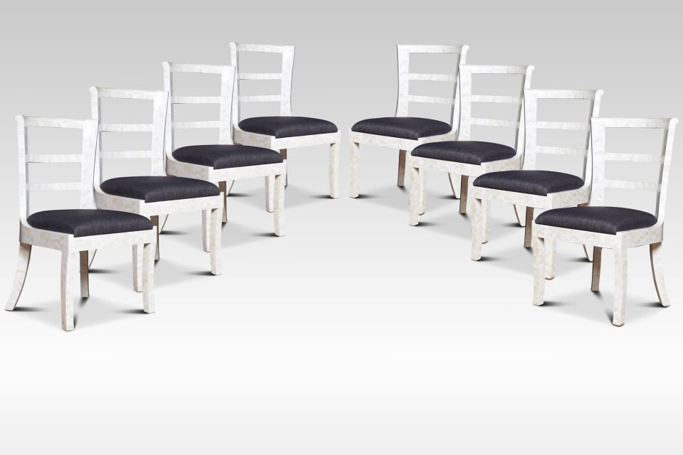 Set of eight Syrian Bone inlaid dining chairs