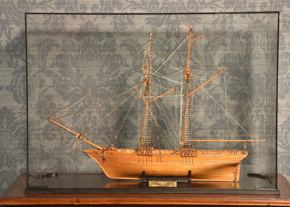 Cased scale model of the Scottish two masted schooner