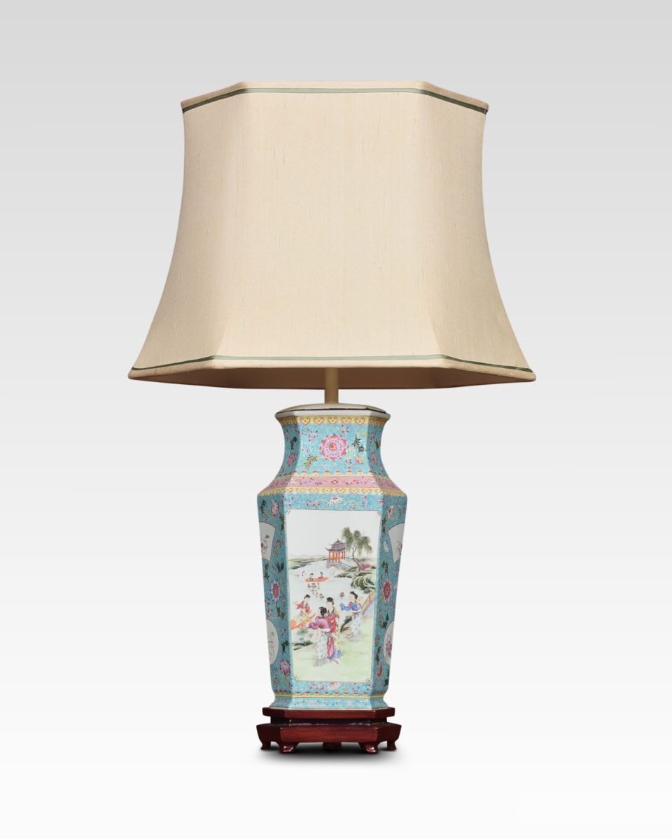 Famille rose Canton porcelain vase lamp