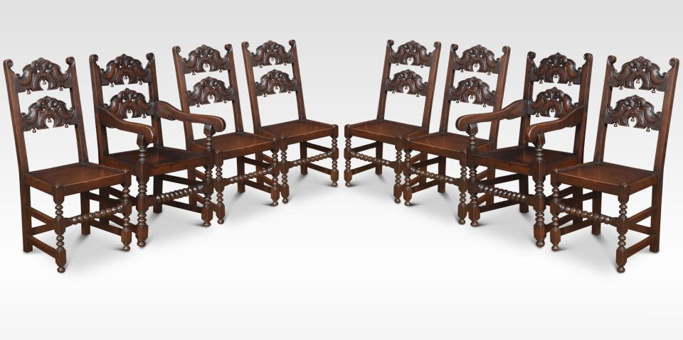 Set of eight oak Yorkshire dining chairs