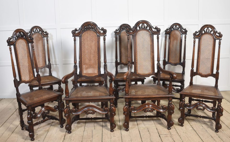 Set of eight oak high back chairs