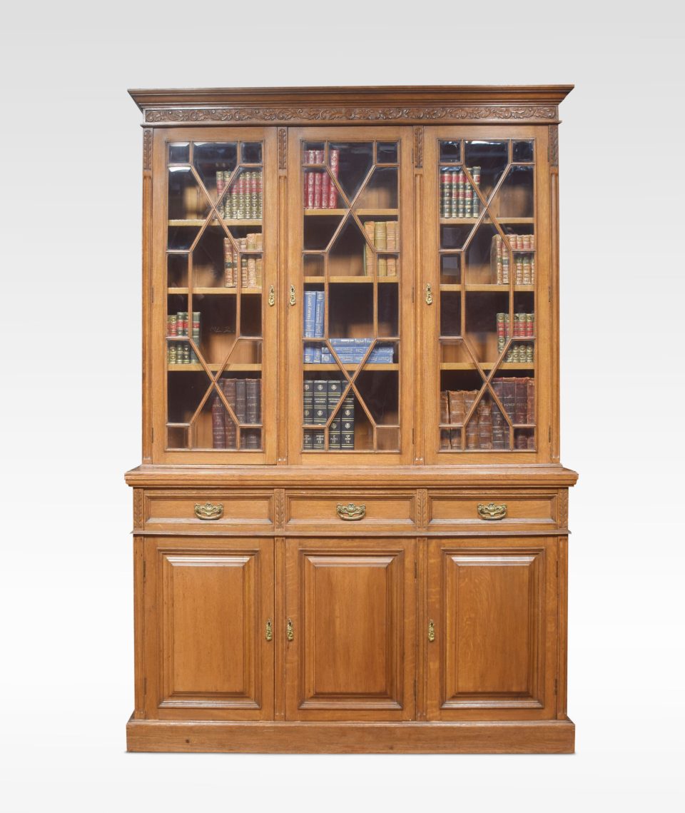 Oak three door bookcase