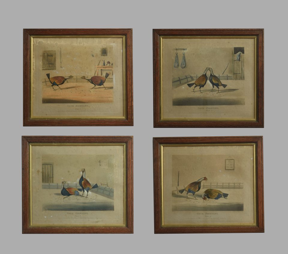 Four framed Henry Alkin 'Cock Fighting' scenes