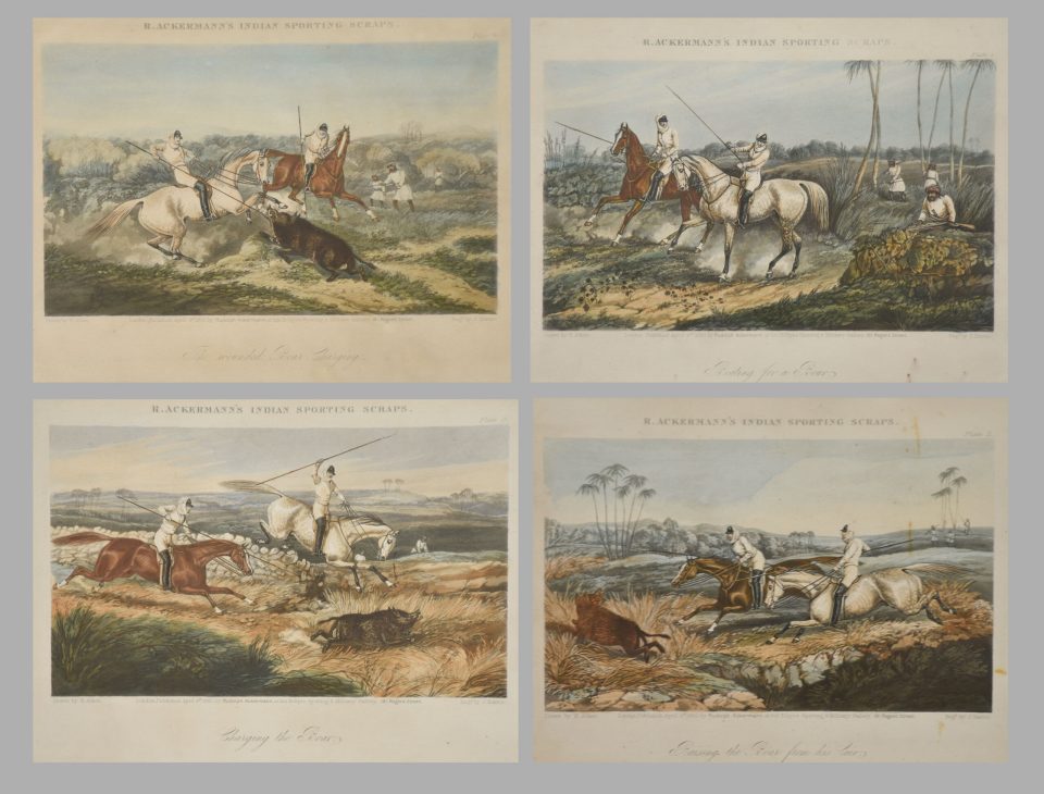 Set of four hunting engravings