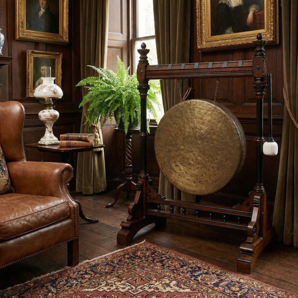 Monumental Gothic Revival Walnut Dinner Gong