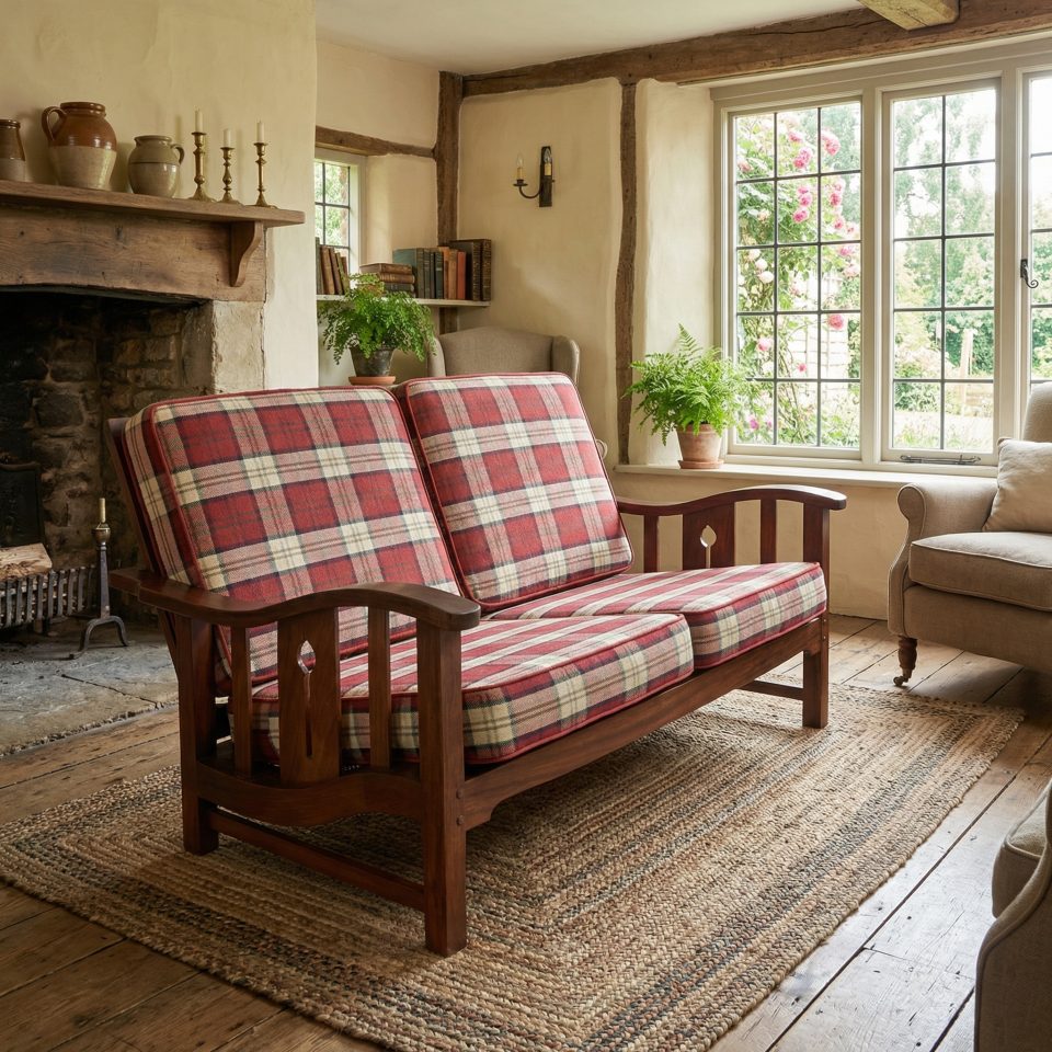 Walnut Arts and Crafts two seater settee