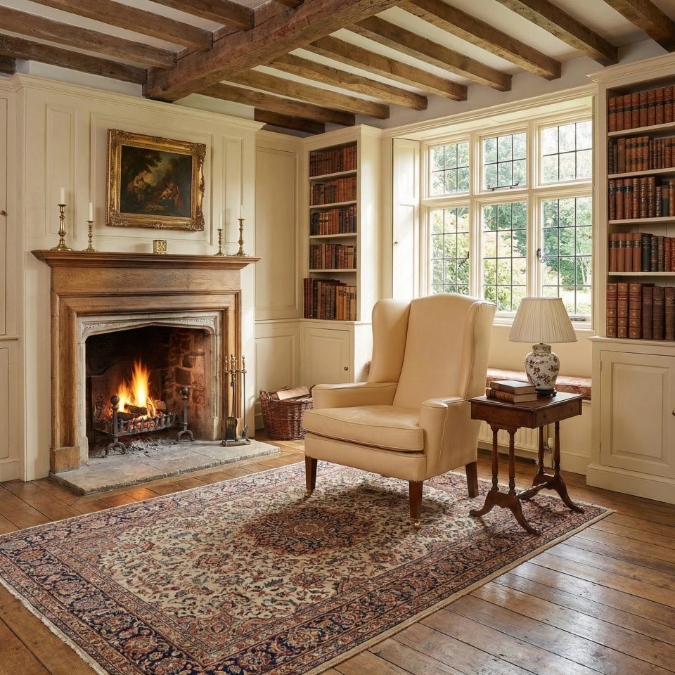 Leather upholstered wingback armchair