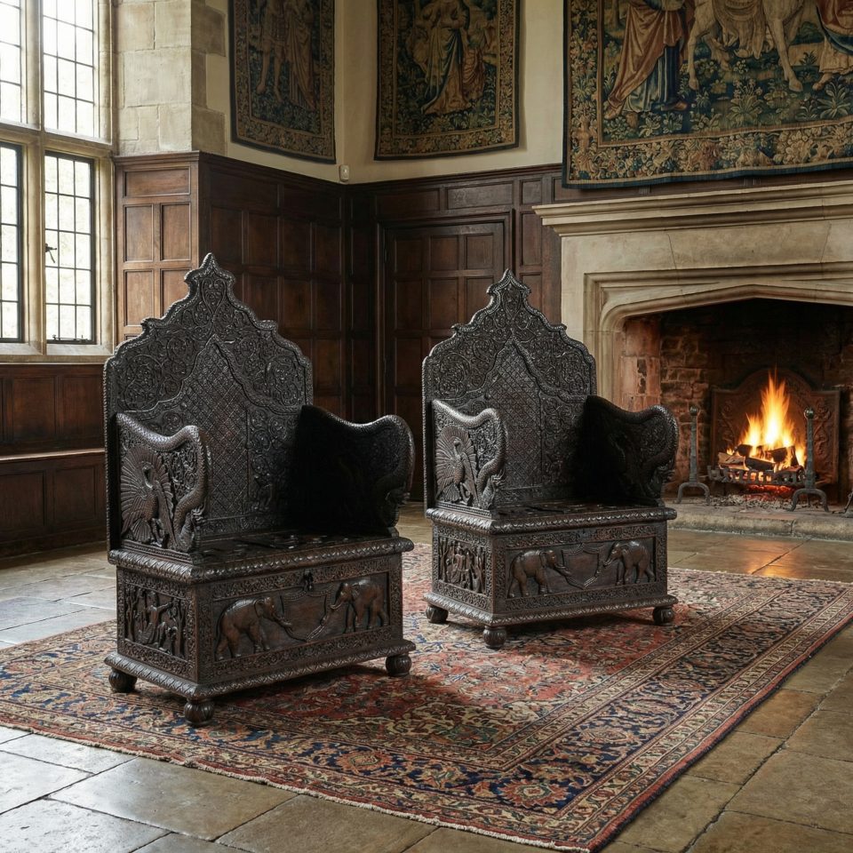 Pair of 19th century carved ceremonial armchairs