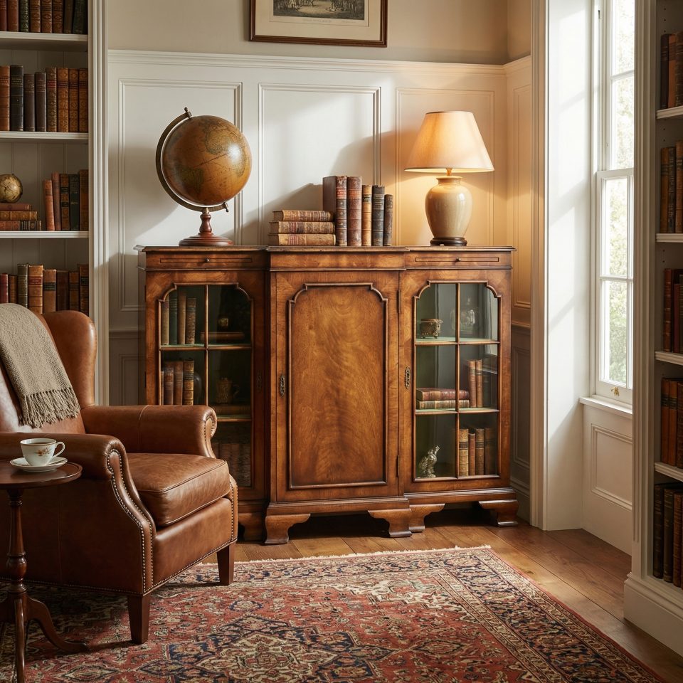 Elegant Early 20th-Century Walnut Breakfront Bookcase