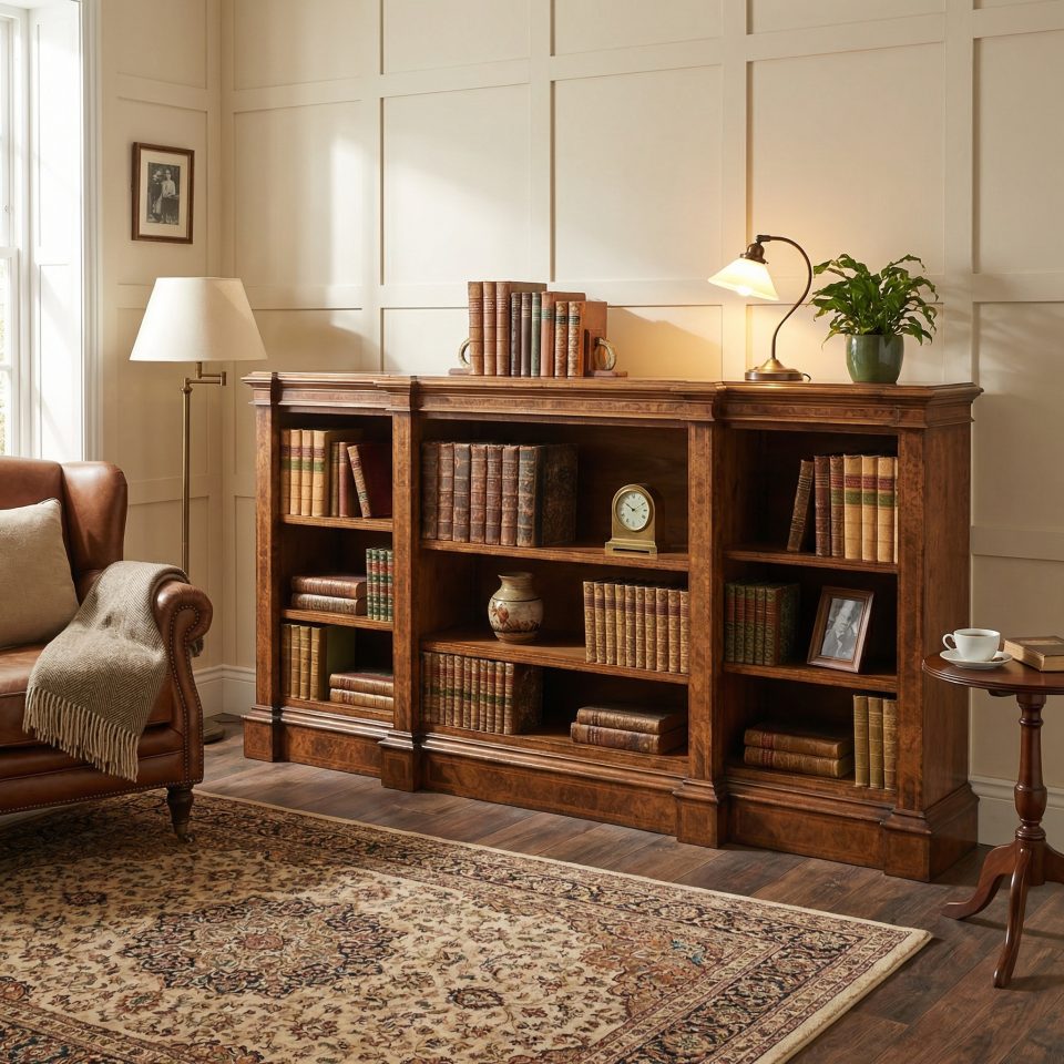 Exceptional Burr Walnut Breakfront Bookcase