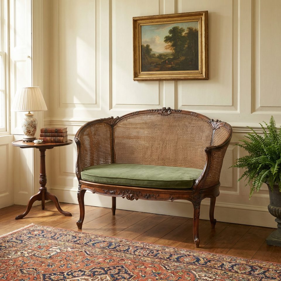 Louis XV–Style Carved Walnut Caned Settee