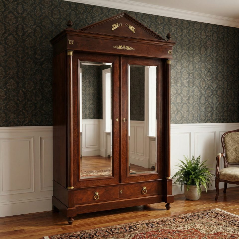 Empire style mahogany two door wardrobe