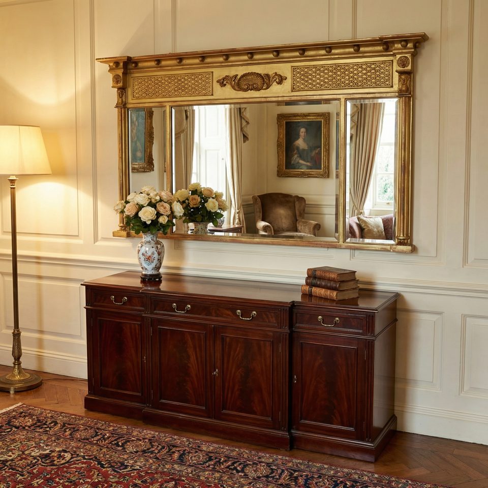 Large Neoclassical Giltwood Overmantel Mirror