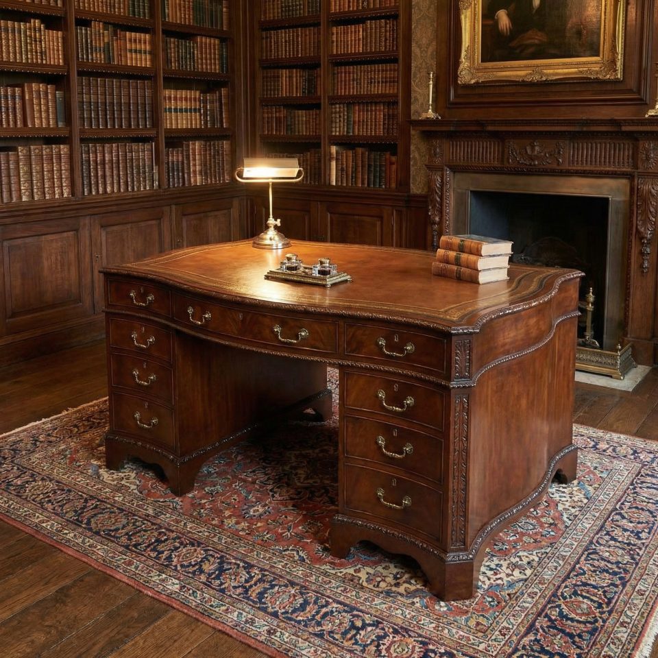 Chippendale Revival Mahogany Serpentine Partner’s Desk