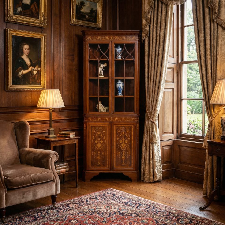Mahogany inlaid corner cabinet