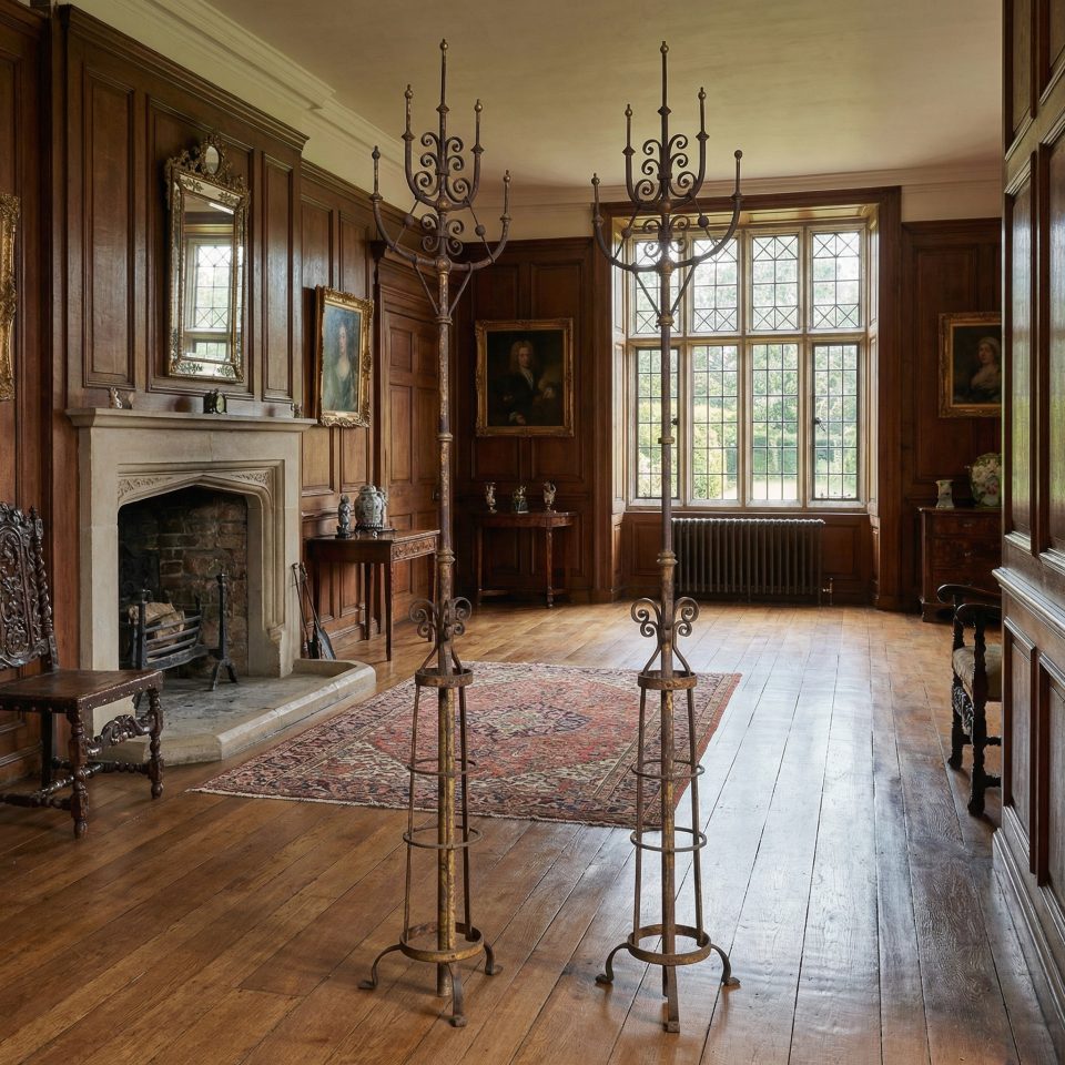 Pair of cast iron gas light candelabras