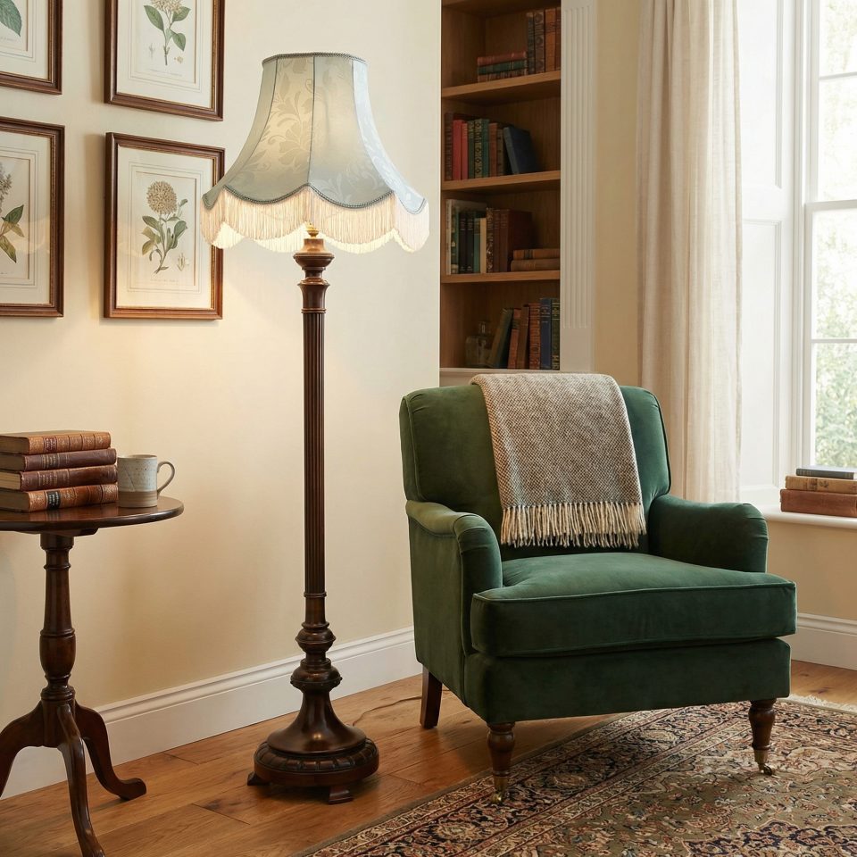 Carved mahogany standard lamp