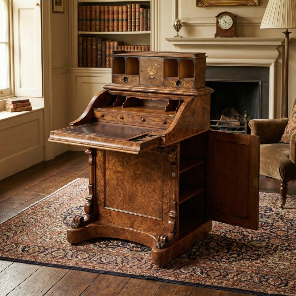 Burr Walnut Pop-Up Davenport Desk