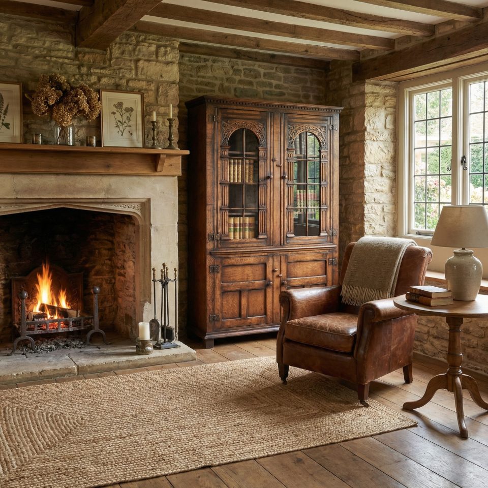 Solid oak two door bookcase