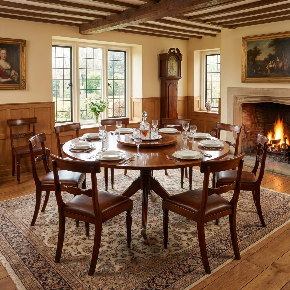 Mahogany cross banded circular dining table