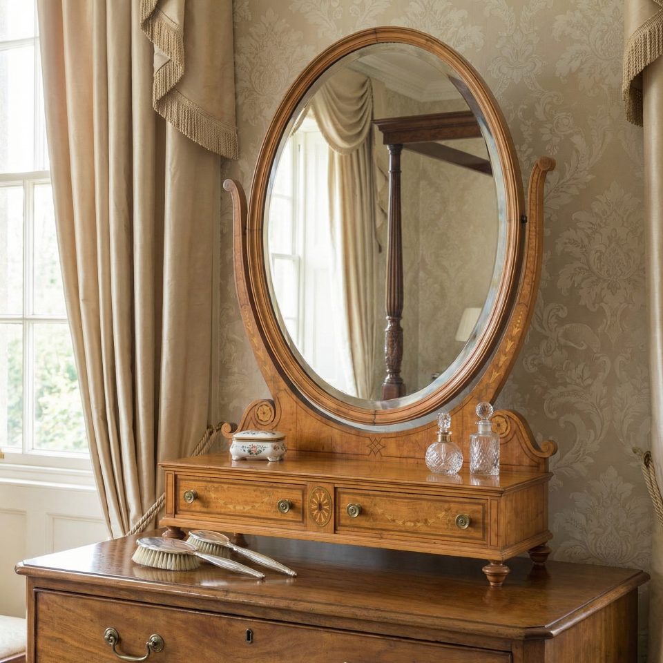 Fine Satinwood Inlaid Dressing Table Mirror