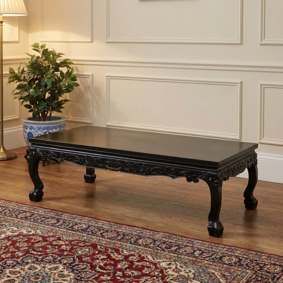 Chinese ebonised low coffee table