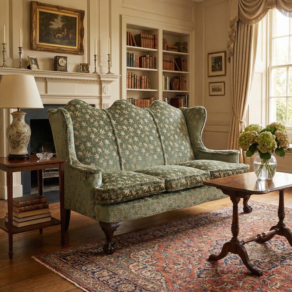 Queen Anne Style Three Seat Sofa