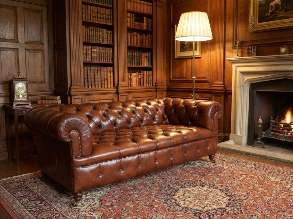 Leather deep buttoned chesterfield