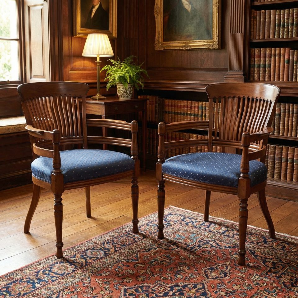 Pair of Mahogany Elbow Chairs in the Manner of E.W. Godwin