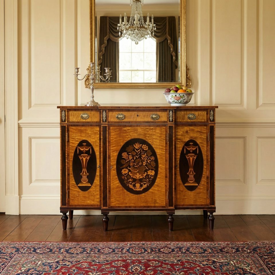 Sheraton Revival Inlaid Satinwood Sideboard