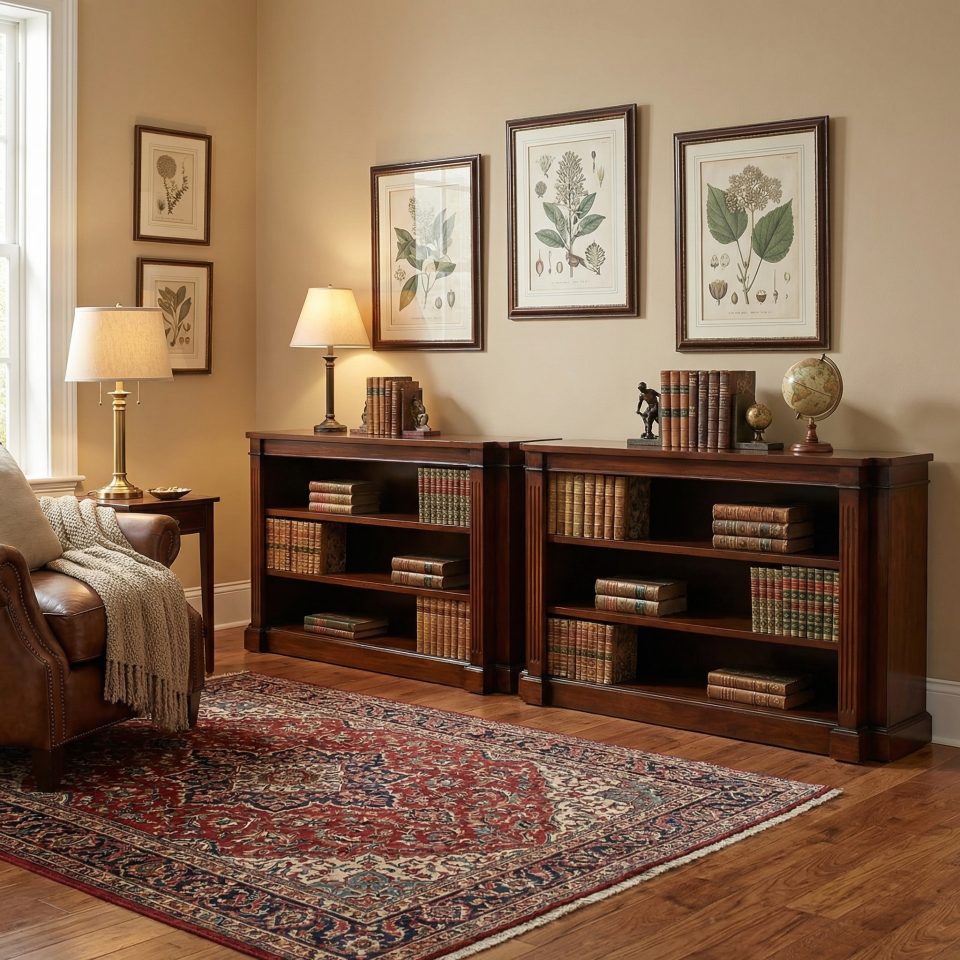 Pair of Low Mahogany Open Bookcases