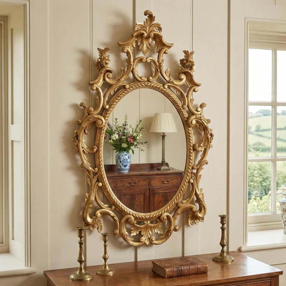 Giltwood Rococo Revival Oval Wall Mirror
