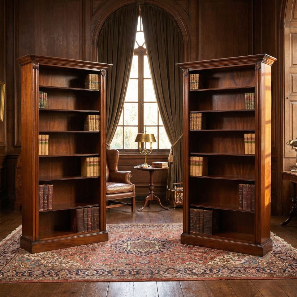 Pair of Tall Mahogany Open Bookcases