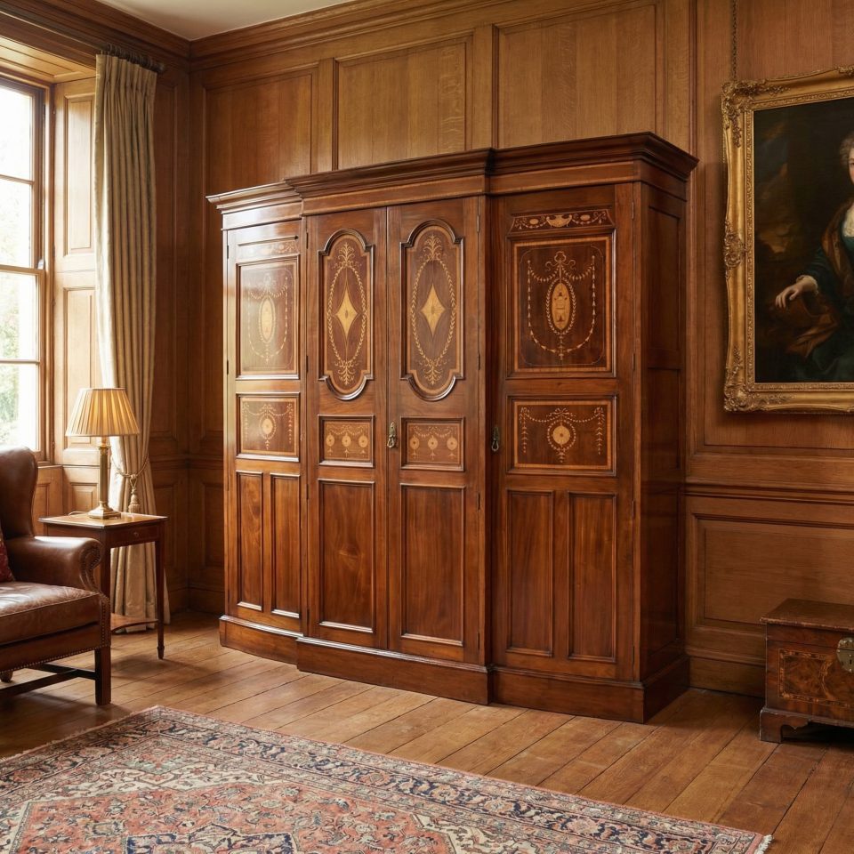 Inlaid Mahogany Four-Door Breakfront Wardrobe